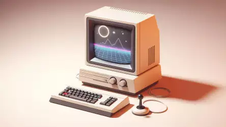 Retro Computer of the 80s with Joystick and Monitor