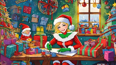 A Santa girl joyfully writing a letter, capturing the magic of sending wishes to the North Pole