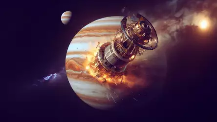 Space Station Orbiting Jupiter Wallpaper