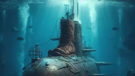 Strange Submarine with Funny Huge Shoes Wallpaper