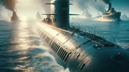 Submarine in the Ocean with Navy Fleet Wallpaper