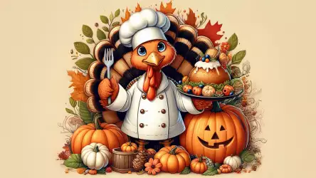 Thanksgiving Turkey Chef and Pumpkin Feast Wallpaper