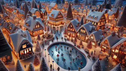 Twinkling Town Delight: Christmas Magic by the Frozen Lake