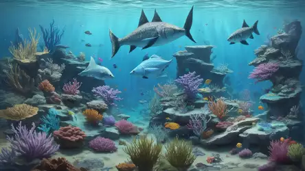 Underwater Scene with Coral Reefs and Marine Life
