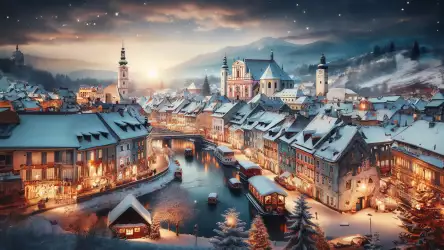 Winter Wonderland: Cityscape with a Frozen River