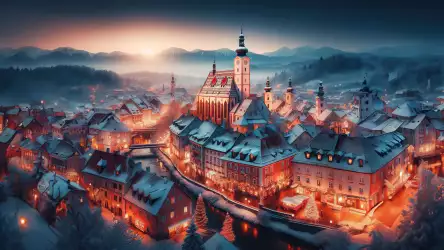 Elegant Winter Evening: Old City by the Snowy River