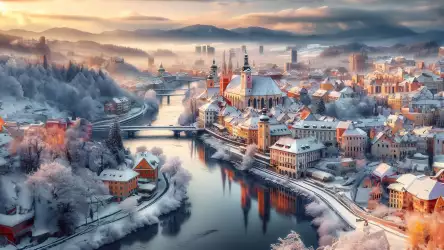 Winter's Elegance: Old City with River and Bridges
