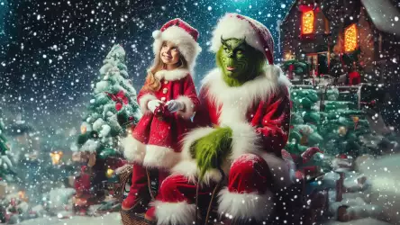 Winter Whimsy: Grinch and Little Girl on the Snow