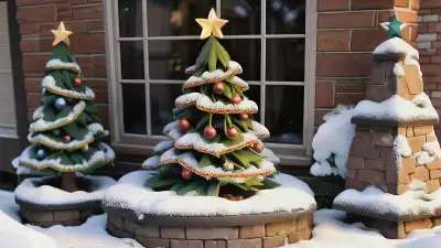Illustration of an outdoor Christmas tree covered with snow, capturing the serene beauty of winter and festive elegance