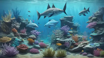 Vibrant Underwater Scene: A colorful underwater world with a multitude of vibrant fish swimming in the clear blue waters
