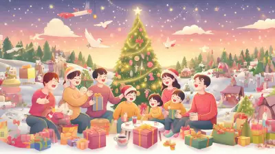 Kids joyfully gathered around a table with a beautifully decorated Christmas tree, opening festive gifts