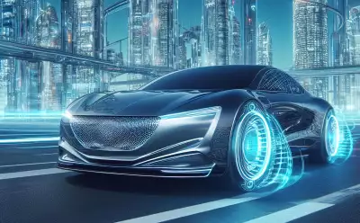 Futuristic Car Wallpaper with Blue Flames on Hyper-Futuristic Road