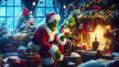 The Grinch brewing joy with a magical potion, spreading holiday cheer in a whimsical scene