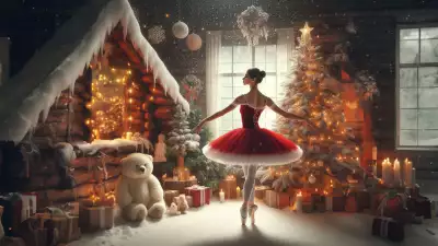 Ballet dancer performing a joyful Christmas dance, capturing the whimsy of the festive elegance