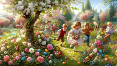Kids Searching for Easter Eggs Wallpaper