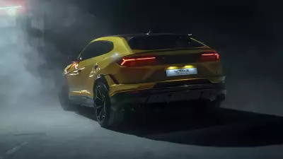 Yellow Lamborghini Urus Performante with Lights On