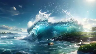 Gigantic Wave Approaching Shoreline Wallpaper