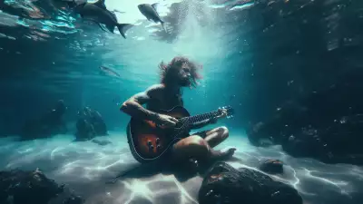 Underwater Guitarist Embracing Serenity