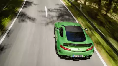 Mercedes AMG GT R aerial view showcasing automotive mastery and precision engineering