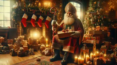 Saint Nicholas in Festive Abode - Surrounded by Gifts
