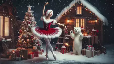 Winter Ballet Christmas Cottage Wallpaper - Enchanting Holiday Scene