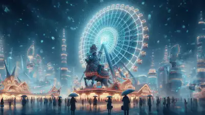 Winter Cityscape with Big Wheel Wallpaper - The city's iconic big wheel standing tall in a snowy landscape