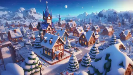 Charming Winter Village Under Moonlight