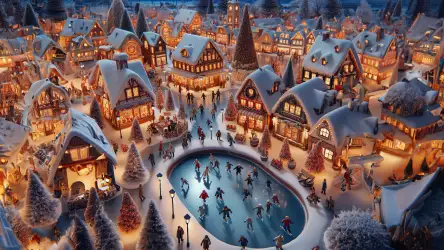 Cozy Winter Village with Ice Skaters