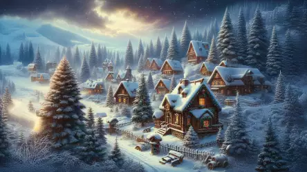 Cozy Winter Village Under a Starry Night