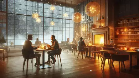 Elegant Winter Café with Snowy Views