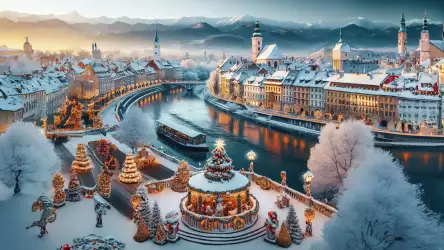 Elegant Winter City with Festive Decorations