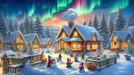 Enchanting Winter Wonderland with Northern Lights