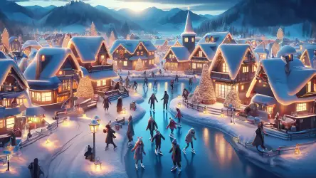 Festive Winter Village with Ice Skaters