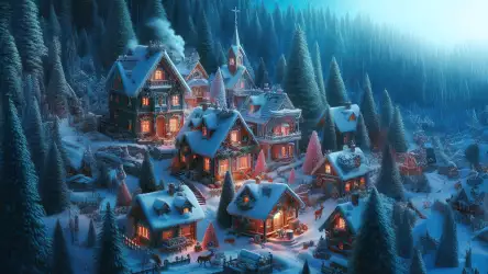 Magical Snow-Covered Village at Dusk