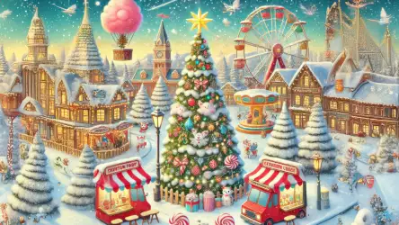 Magical Winter Festival with a Grand Christmas Tree and Ferris Wheel