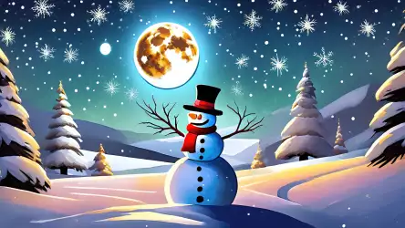 Magical Winter Night with Snowman