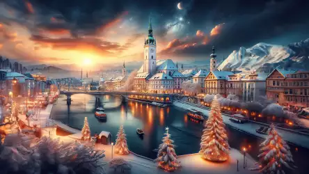 Majestic Winter Townscape at Sunset