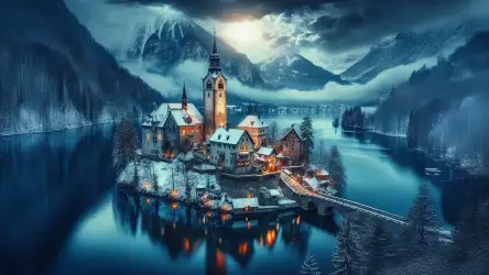 Mystical Winter Lakeside Village