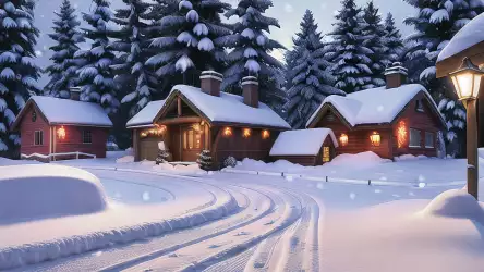 Serene Snowy Cabins in Winter