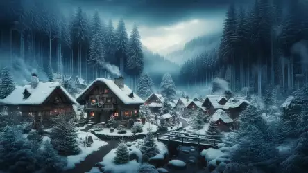 Snowy Village in the Forest