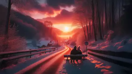 Sunset Glow Over Snowy Village