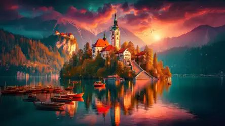 Sunset over Lake Bled