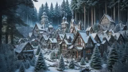 Enchanting Winter Village Hidden in a Forest