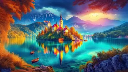 Vibrant Autumn Scene at Lake Bled