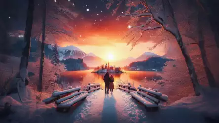 Winter Sunset Over Serene Lake