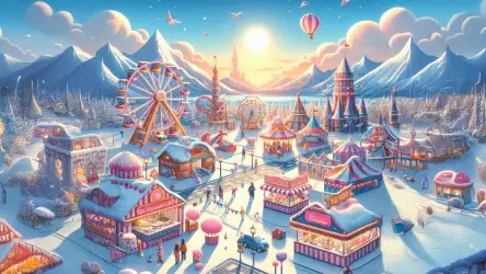 Winter Wonderland Fairground with Ferris Wheel and Festive Market